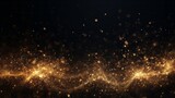 Fototapeta  - gold particles abstract background with shining golden Floating Dust Particles Flare Bokeh star on Black Background. Futuristic glittering in space