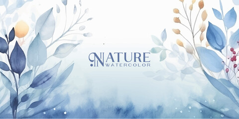 Wall Mural - winter background design with watercolor brush texture, flower and botanical leaves watercolor hand 