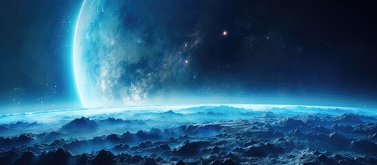 Wall Mural - stunning blue exoplanet resembling earth depicted in artificial intelligence cosmic rendering