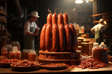 Sausages in a meat shop.