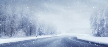 Blizzard Conditions And Desolate Road