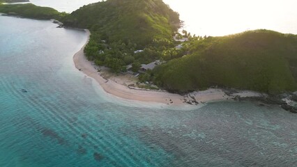 Wall Mural - sunset on tropical island village in fiji yasawa region