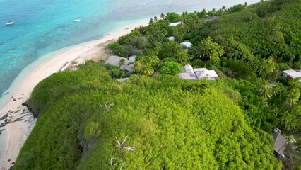 Wall Mural - fijian village on tropical island with cruise ship in the bay