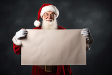 Santa Claus Holding A Blank Sign On A Red Background