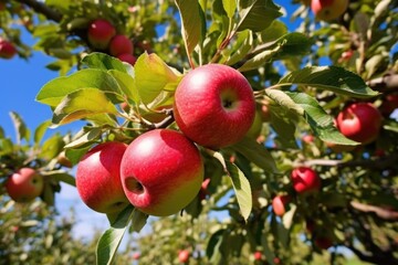 Poster - vibrant, colorful apples ready to be picked in an orchard