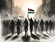 An illustration showing a protest about freedom Palestine