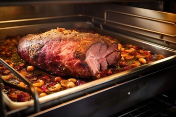 Wall Mural - brisket in an oven being probed