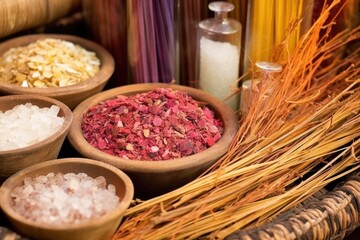 Sticker - closeup of raw materials for incense: resins, bark, seeds