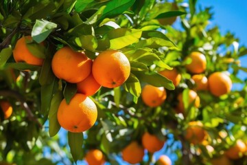 Sticker - close-up of ripe oranges hanging on the tree