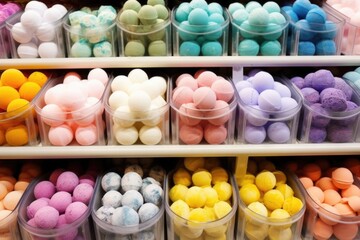 Poster - assortment of bath bombs with swirling colors on display