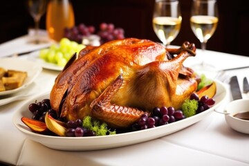 Canvas Print - close shot of roast duck filled with apples and prunes