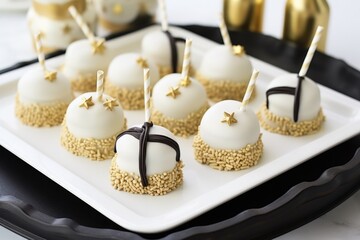 Wall Mural - graduation themed cake pops on white serving tray