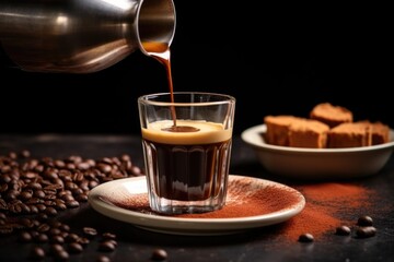 Sticker - pouring espresso shot over tiramisu