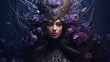 Legendary daydream lady ruler vamp sits on medieval antiquated position of royalty. Brilliant gothic crown on head. Mythical person young lady princess fiendish confront dark long hair.