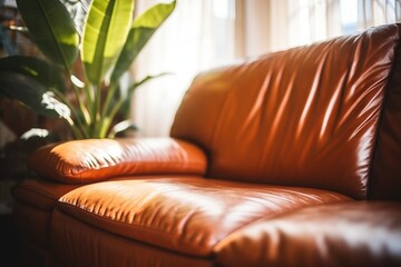 Poster - freshly restored leather couch in natural light for detail visibility