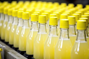 Sticker - image of a batch of freshly capped lemonade bottles before labeling