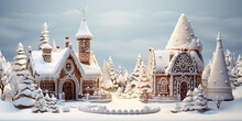 Christmas village of gingerbread houses. postcard for Christmas, New Year. AI generated