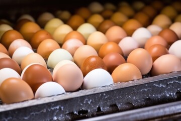 Canvas Print - freshly collected eggs washing process