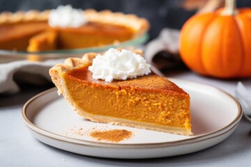 Wall Mural - a slice of homemade pumpkin pie on a dessert plate