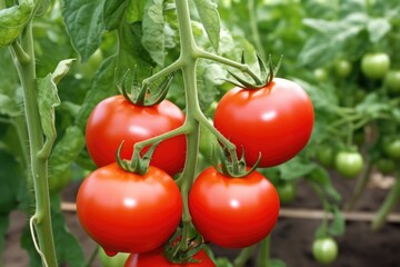 Wall Mural - group of ripe tomatoes, with one tomato still green