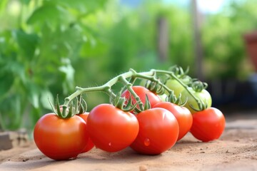 Wall Mural - group of ripe tomatoes, with one tomato still green