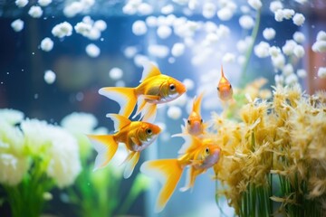 Wall Mural - goldfish swimming together in aquarium