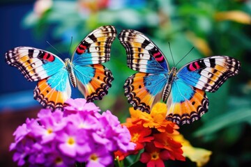 Poster - colorful butterflies on a flower