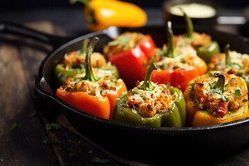 Canvas Print - stuffed bell peppers in a cast iron skillet