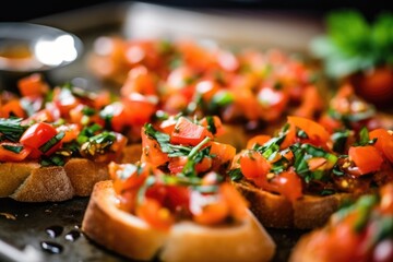 Poster - close up, bread slices lightly toasted for bruschetta base