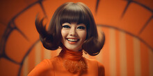 Studio Portrait Of Happy Asian Woman, 1960s Fashion