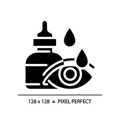 Poster - 2D pixel perfect glyph style eye drop icon, isolated simple vector, silhouette illustration representing eye care.