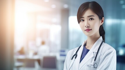 Wall Mural - Health concept, Chinese female doctor working in hospital, happy doctor in hospital