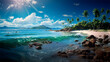 Playa tropical oceano - Rocas y arena paisaje nubes - Mar playa vacaciones