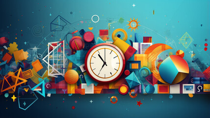 Wall Mural -  abstract colorful flow clock on the subject of time