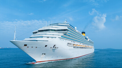 Wall Mural - cruise ship, cruise liners beautiful white cruise ship above luxury cruise in the ocean sea at early