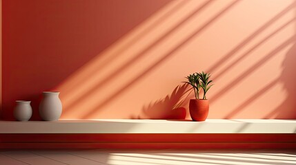 Wall Mural - Abstract diagonal window shadows and light on solid beige wall texture. Abstract trendy colored natural light concept background. Copy space for text overlay. Generative AI
