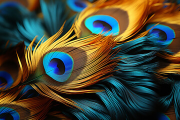 Aufkleber - blue and yellow peacock feathers fabric,