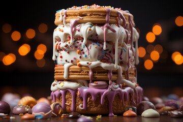 Aufkleber - an ice cream sandwich with an emoji on the icing,  