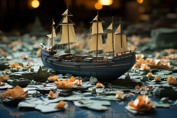Poster - an open book with a paper boat on top, 