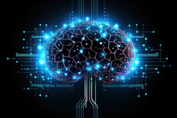 Technological Mind: Abstract Background with Glowing Data Dots and Brain Illustration