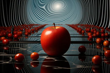 Aufkleber - a mirror showing an apple and a fruit, 