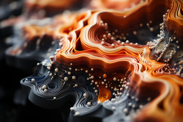Poster - A close-up shot of a 3D printer's nozzle extruding molten plastic filament, meticulously building layer upon layer to create a complex geometric shape. 