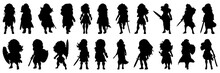 Warriot Silhouettes Set, Large Pack Of Vector Silhouette Design, Isolated White Background