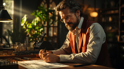 Canvas Print - Man working in document on the table.