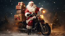 Iconic Santa Claus Riding In Style On A Red Bike , Generated By IA
