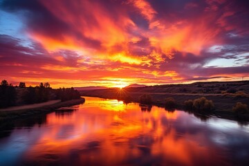 Poster - Beautiful bright sunset on the sea