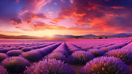 Wall Mural - Beautiful landscape. Lavender field in summer in the morning.