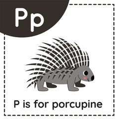 Wall Mural - Animal alphabet flashcard for children. Learning letter P. P is for porcupine.