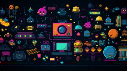Poster - a border of retro arcade game graphics and icons