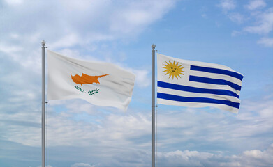 Uruguay and Cyprus flags, country relationship concept